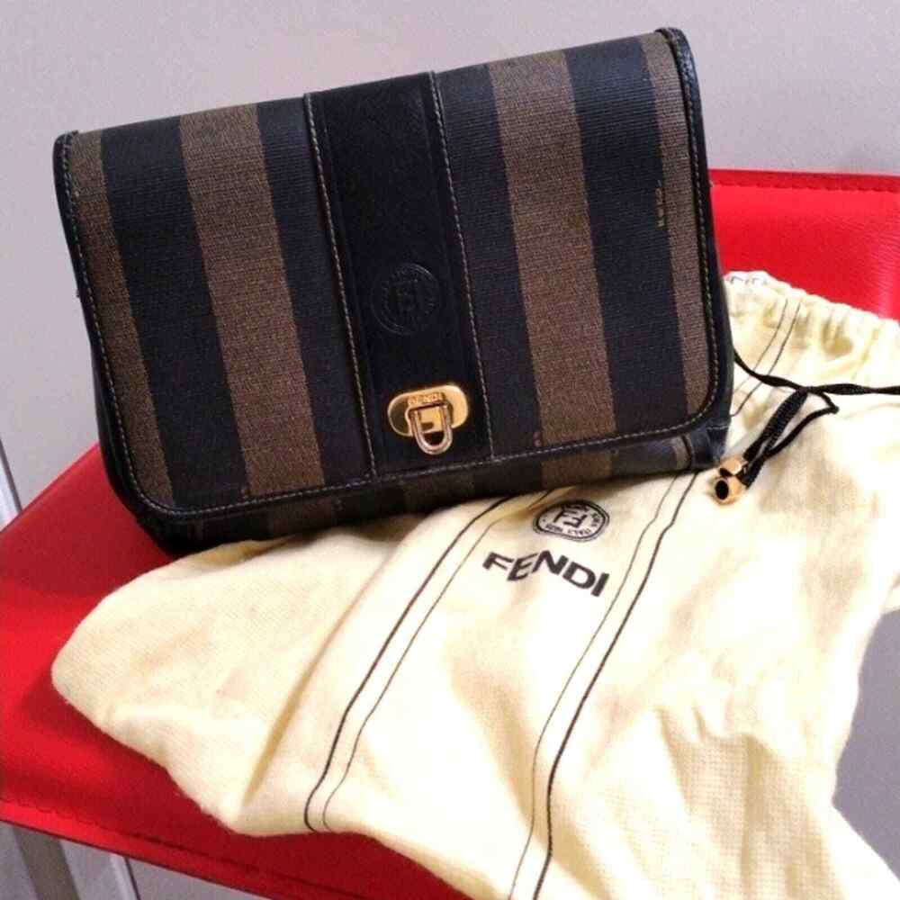 Fendi Clutch Purse PEQUIN BAG Modern Brown Black Striped Vintage No Strap READ